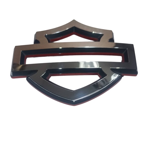 PAIR OEM chrome/blk/red Defiance bar & shield Harley-Davidson cvo touring badges - Picture 2 of 8